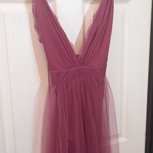 Magenta Tulle Maxi Dress with Lace Detail - Picture 8 of 11